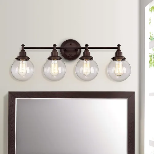 Miniatura 6 de Chloe Lighting Milo - Accesorio de tocador de baño de bronce aceitado de 4 luces de transición, 30 pulgadas de ancho