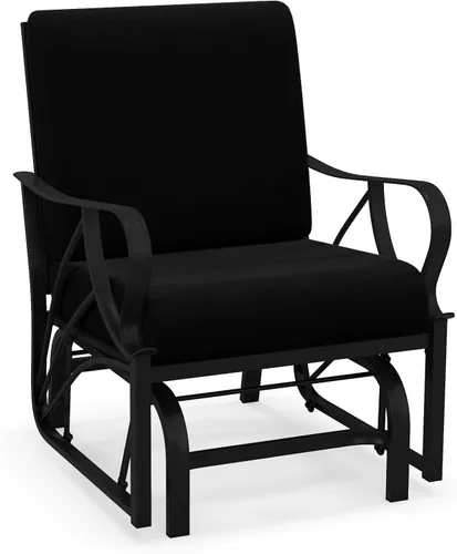 Miniatura 11 de Giantex Mecedora para patio, mecedora para exteriores con cojín grueso, marco de metal rociado, reposabrazos curvado, silla oscilante para jardín