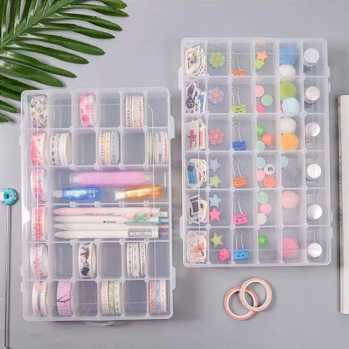 Miniatura 7 de Paquete de 2 cajas organizadoras de cuentas transparentes con divisores ajustables para contenedores de joyería, manualidades, 36 rejillas con 5 2