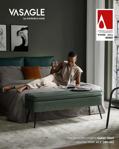 Miniatura 4 de VASAGLE - Colección EKHO - Banco otomano con almacenamiento, banco para recibidor o dormitorio, 56.8 litros, cuero sintético con costuras, moderno