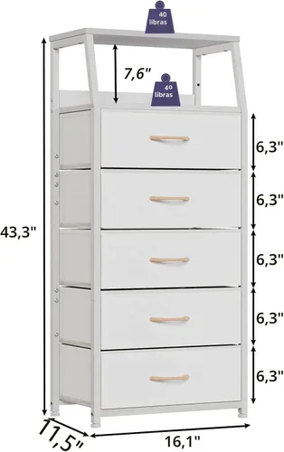 Miniatura 3 de Furnulem Cómoda negra con 5 cajones, cómoda de tela vertical para dormitorio, pasillo, entrada, habitación del bebé, organizador de armario, mesita
