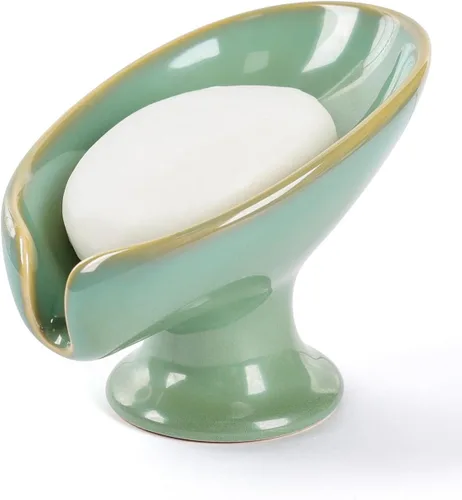 Miniatura 14 de Jabonera, Soporte de Jabón de Cerámica Autodrenante en Forma de Hoja para Jabón en Barra, Jabonera con Drenaje de Aspecto de Mármol Negro para Baño