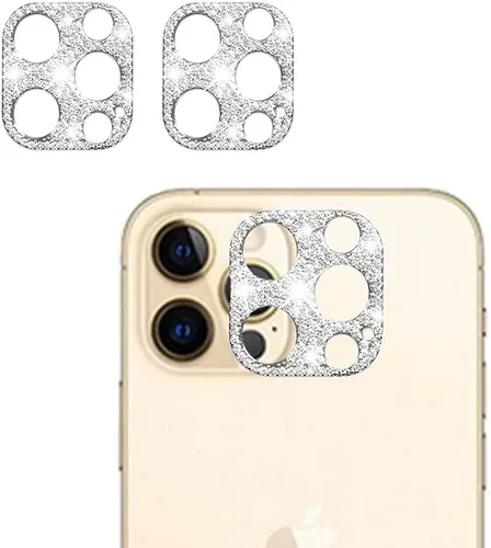 Miniatura 6 de [Paquete de 2] Protector de lente de cámara de cristal brillante para iPhone 11/iPhone 12 mini, cubierta de cámara trasera de diamante con purpurina