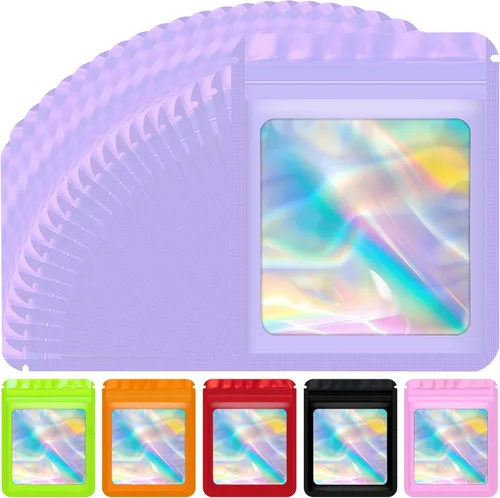 Miniatura 23 de Jetmore 100 piezas Bolsas Holográficas Mylar Resellables para Pequeñas Empresas Bolsa de Embalaje Sellable para Dulces Almacenamiento de Alimentos