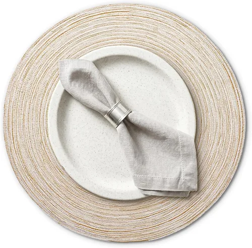 AHHFSMEI Juego de 6 manteles individuales redondos trenzados para mesas de comedor, tejidos naturales, resistentes al calor, 15 pulgadas (beige)