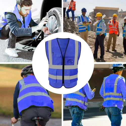 Miniatura 6 de FEimaX Chaleco de seguridad de alta visibilidad, chaleco de trabajo reflectante de malla para hombres y mujeres con bolsillos y cremallera, cumple