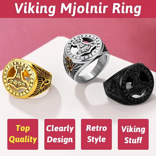 Miniatura 5 de FaithHeart Viking Vegvisir Pirate Compass Anillos, Acero Inoxidable Chapado en Oro de 18K Símbolo nórdico Vintage Joyería Personalizada Personalizada