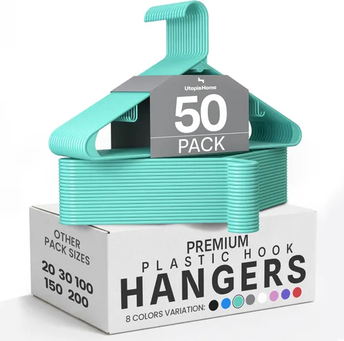 Perchas de plástico Utopia Home, paquete de 50 - Percha para ropa con ganchos - Duradera y ahorradora de espacio (Agua)