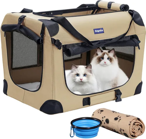 Jaula portátil plegable para perros Petprsco, jaula de viaje para perros 24x17x17 con manta suave y cálida y cuenco plegable para gatos grandes y