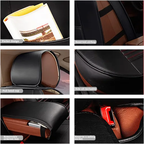 Miniatura 7 de Juego completo de 5 fundas de asiento para X1 X2 X3 X4 X5 X6 Z4, piel sintética, protección para asiento delantero y trasero, impermeable, fácil