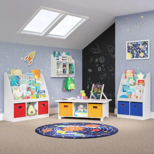 Miniatura 5 de RiverRidge Estantería para niños y organizador de almacenamiento de juguetes con 4 estantes para libros, 2 cubículos, organizador de juguetes