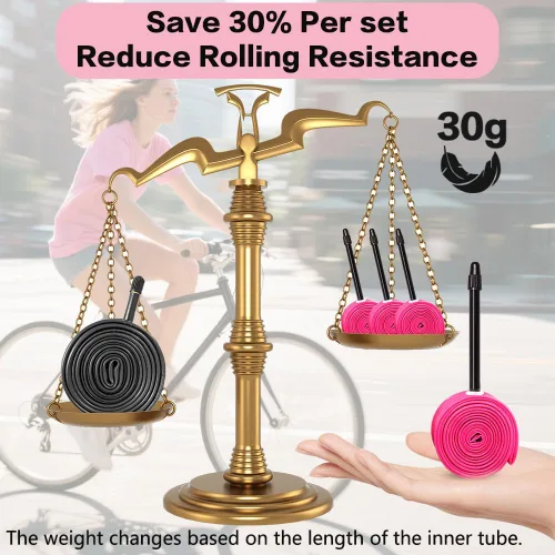 Miniatura 6 de Paquete de 4 tubos interiores ultraligeros de TPU para bicicleta, 700X18C/23C/25C/28C/30C/32C, válvula Presta de 45/65/3.346 in, color rosa