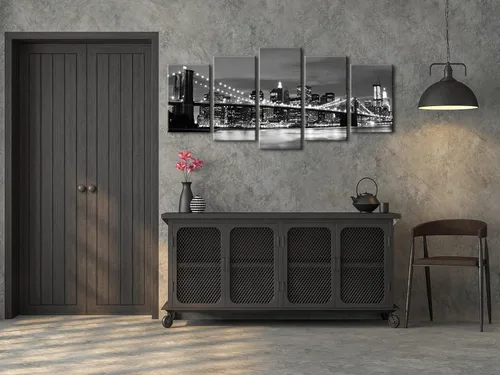 Miniatura 4 de Wieco Art Lienzo decorativo para pared con diseño de puente de Brooklyn de Nueva York, 5 paneles, arte de paisaje moderno, imágenes abstractas a