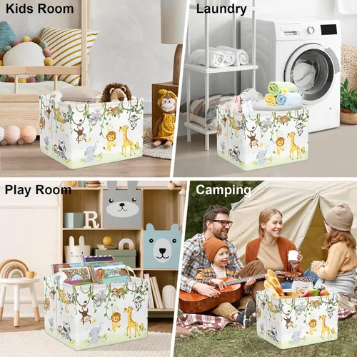 Miniatura 7 de Clastyle Cesta de bebé con diseño de animales del bosque de vid para niños, caja organizadora de caja de pecho, organizador de guardería, decoración