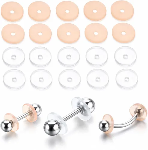 EXCEART 20 almohadillas de disco de silicona para aretes tipo dormilona, protectores invisibles de cojín transparentes y en tono de piel,