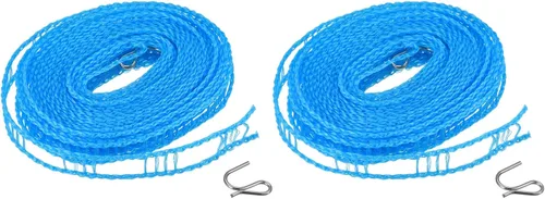 Miniatura 6 de uxcell Tendedero portátil, de nailon de 26.24 pies, resistente al viento, antideslizante, cuerda de lavado para patio, viajes al aire libre, Azul