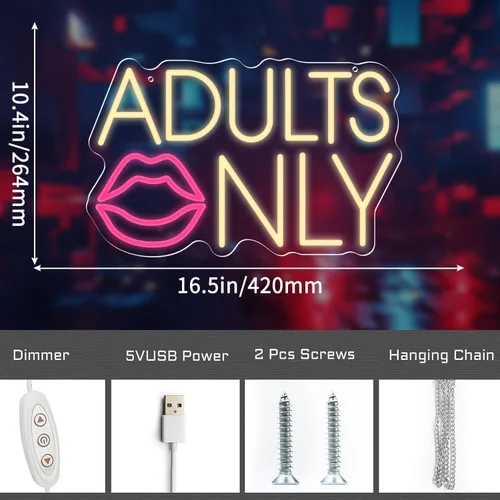 Miniatura 3 de Letrero de neón solo para adultos con labios, luz LED de neón amarillo cálido y rosa para decoración de pared, letreros sexys regulables para bar