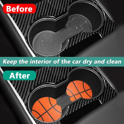 Miniatura 4 de 2 unidades de posavasos para portavasos de coche - Posavasos de cerámica absorbente con diseño de pelota de baloncesto deportivo, posavasos de coche