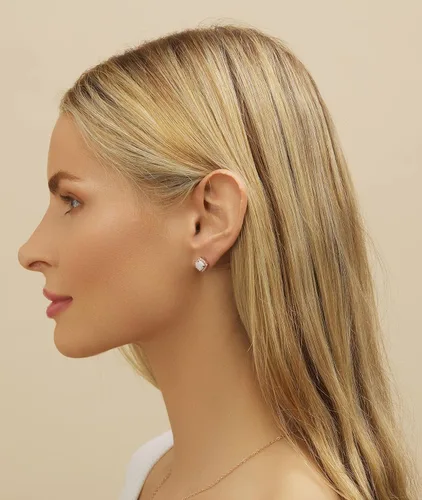 Miniatura 4 de Barzel Aretes de Tuerca de Ópalo Blanco Creado Chapados en Oro Blanco para Mujeres - Fabricado en Brasil