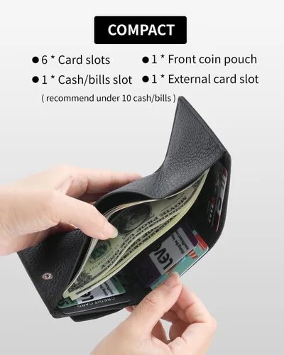Miniatura 3 de Karmiir RFID - Cartera pequeña de cuero para hombres y mujeres con bolsa para monedas, billetera compacta de triple bolsillo con ranura