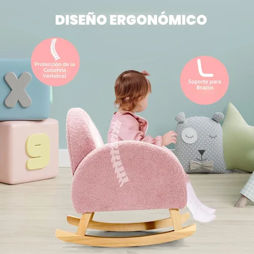 Miniatura 7 de INFANS Sofá para niños, mecedora para niños pequeños con marco de madera maciza, diseño antivuelcos, tela de felpa, sillón infantil para guardería