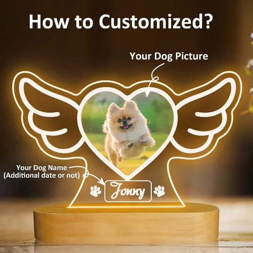 Miniatura 2 de Attivolife Luz nocturna de madera personalizada con temática de mascotas, lámpara LED de color cálido con el nombre de tu perro, imagen de perro