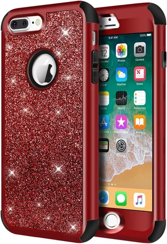 Miniatura 10 de Hython Defender con brillantina, carcasa rígida híbrida, a prueba de golpes, goma para iPhone 7 Plus y 8 Plus, Negro Oscuro