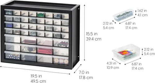 Miniatura 3 de IRIS USA Organizador de piezas pequeñas de 44 cajones, fabricado en Estados Unidos, cajones de almacenamiento para tornillos, tuercas, pernos, Negro