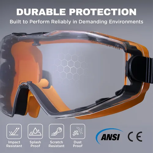 Miniatura 5 de SPEXTRA Gafas de seguridad para usar sobre anteojos, lente transparente antivaho, resistencia a los impactos, protección UV, gafas de química
