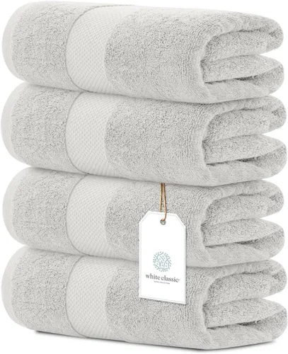 Miniatura 14 de White Classic - Juego de toallas de baño de lujo, grandes, 4 piezas - 700 GSM de algodón turco ultra suave, 27 x 54 pulgadas Toallas de baño