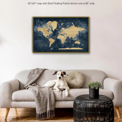 Miniatura 7 de HolyCowCanvas Mapa Mundial de Viajes Dorado y Azul Marino con Alfileres, Tablero de Mapa Mundial Personalizado con Alfileres para Rastrear Lugares