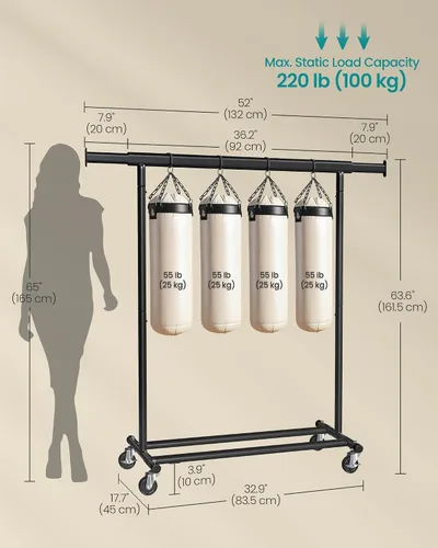 Miniatura 6 de SONGMICS Perchero con ruedas, perchero resistente para colgar ropa, portátil, 17.7 x (36.2-52) x 63.6 pulgadas, con riel extensible, capacidad