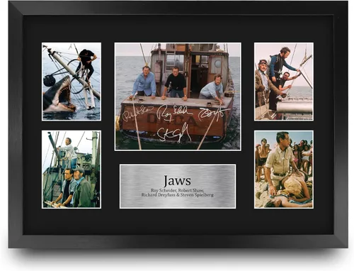 HWC Trading Jaws 16 x 12 pulgadas (A3) - Regalos impresos firmados con autógrafo, montaje de presentación para fanáticos de recuerdos de películas,