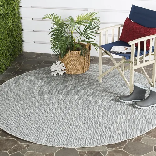 SAFAVIEH - Colección Courtyard CY8022 - Alfombra redonda de 9 pies, color gris y azul marino, impermeable, fácil de limpiar, para vestíbulo, patio,
