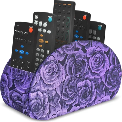 Miniatura 28 de QIELIZI Soporte para control remoto, organizador de escritorio de piel sintética con 5 compartimentos espaciosos para controles remotos de TV