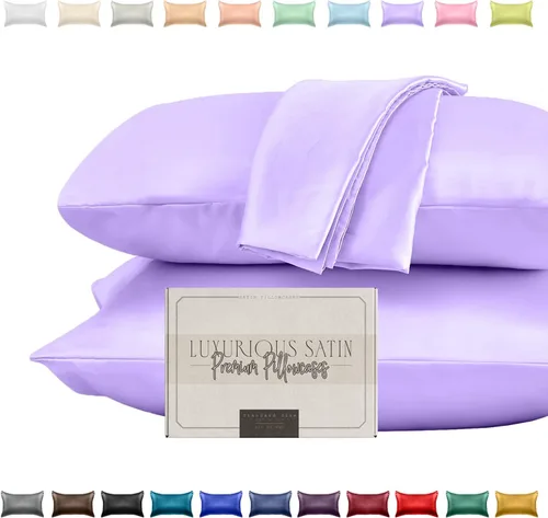 Miniatura 28 de Elegant Comfort Juego de 2 fundas de almohada de satén sedosas y lujosas para una piel y cabello más saludables, cierre con cremallera oculta