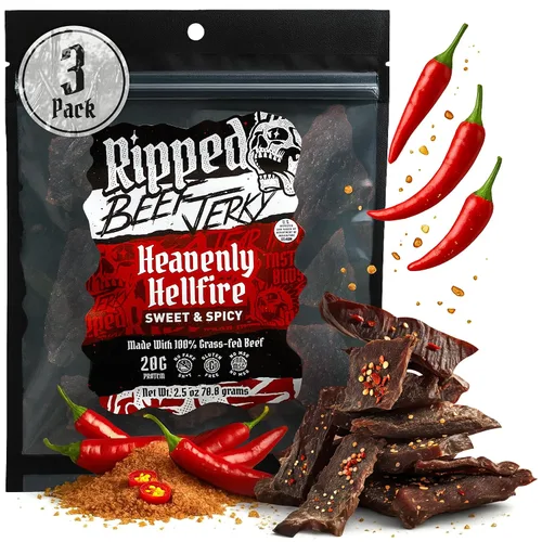 Miniatura 17 de Ripped Beef Jerky - 100% carne de res alimentada con pasto, 20g de proteína, ingredientes reales, sin gluten, sin MSG, hecho en EE. UU.