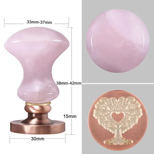 Miniatura 3 de Amogeeli Sello de cera de cuarzo rosa, mango de sello clásico de cristal con cabezal de sello de cobre extraíble para manualidades, sobre