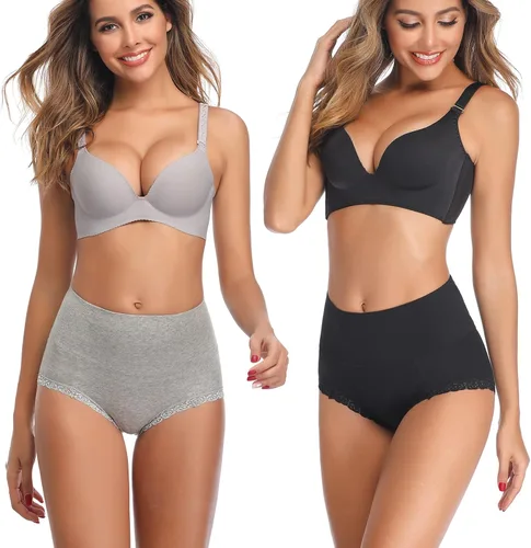 Miniatura 5 de ANNYISON Ropa interior para mujer, cintura alta, cobertura completa, calzones coloridos de algodón para mujer