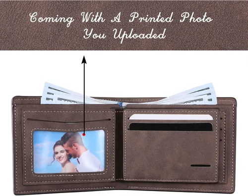 Miniatura 17 de INBLUE Billetera plegable grabada personalizada, cartera de cuero personalizada con foto y texto grabado, regalos para hombres, marido, papá, hijo