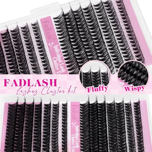 Miniatura 6 de FADLASH 546 racimos de pestañas onduladas 30D+40D+50D+60D, extensiones de pestañas naturales individuales de 0.315-0.630 in, banda fina suave