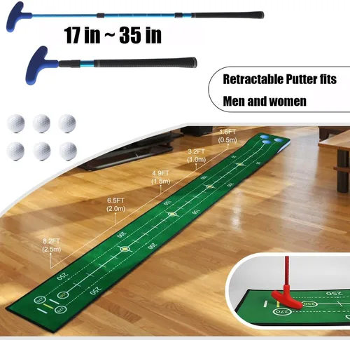 Miniatura 3 de Juego de putting de golf, juego de putting verde para interiores, tapete de golf desmontable, incluye 1 putter, 6 pelotas de golf, 3 tazas de golf