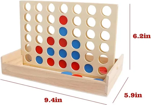 Miniatura 2 de Juego de madera 4 en una fila - Juego clásico de estrategia para adultosConecta los 4 discos del mismo color en una fila - Juegos de viaje