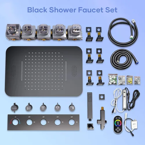 Miniatura 7 de Sistema termostático de ducha de lluvia, sistema de ducha inteligente LED de 23 pulgadas con chorros corporales y de mano, sistema de ducha