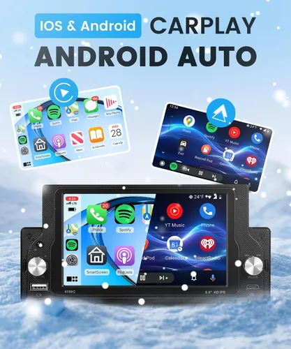 Miniatura 2 de Rimoody Radio de coche estéreo de un solo DIN inalámbrico Carplay Android Auto con Bluetooth 5.0, pantalla táctil de 5.9 pulgadas, reproductor MP5