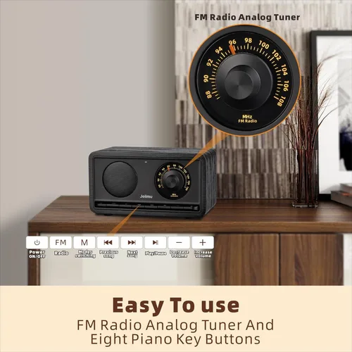 Miniatura 5 de Radio FM Portátil con Bluetooth, Altavoz Soporta SD, AUX, Cuero PU, Radio Recargable de 2600mAh para Cocina y Sala de Estar con Botón Giratorio