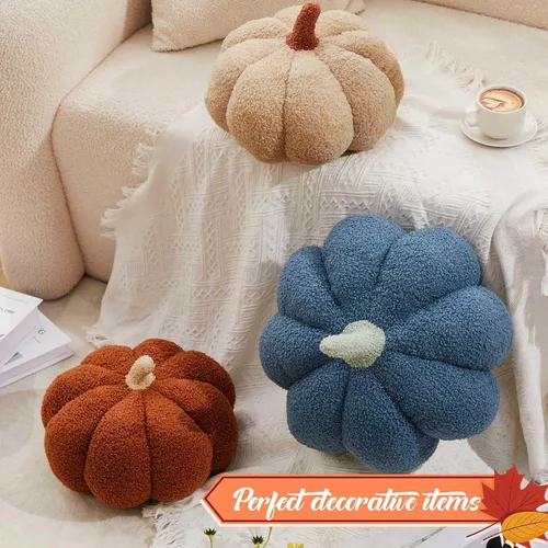 Miniatura 3 de Juexica 3 almohadas de calabaza de peluche esponjosas en 3D con forma de calabaza decoración de otoño, Acción de Gracias, Halloween, cojín de marrón