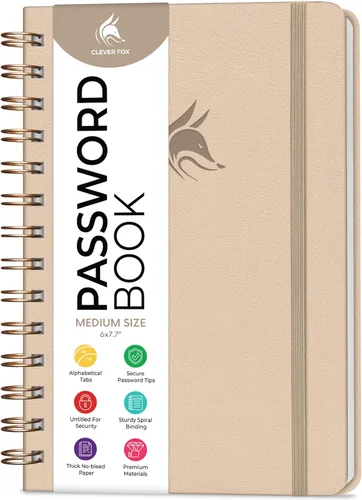 Miniatura 10 de Clever Fox Libro de Contraseñas en Espiral – Organizador de Direcciones de Internet y Contraseñas con Pestañas Alfabéticas Laminadas – Diario Negro