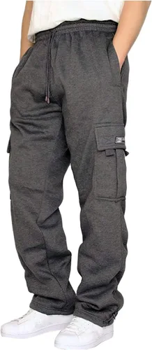 Pantalones deportivos tipo cargo de forro polar para hombre, pantalones holgados con cintura elástica y cordón ajustable con bolsillos