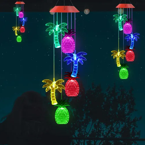 Miniatura 2 de Solawindchime Campanillas de viento de piña, árbol de coco, regalos para mujeres, campanillas de viento solares que cambian de color, luces solares